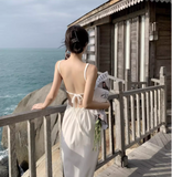 New Stylish White Sleeveless Backless Beach Spaghetti Strap Dress HZ1024