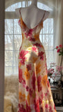 Vintage Floral A-line V-neck Spaghetti Strap Evening Dress Prom Dresses HZ1024