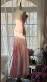 Vintage Pink Floral A-line Spaghetti Strap Irregular Hem Evening Dress Prom Dresses HZ1024