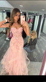 Vintage Pink Applique Strapless Sequin Evening Gown Mermaid Sweetheart Party Dress Long Formal Dress HZ1024