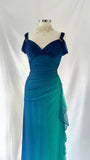Vintage Shiny Gradient Blue-green Sheath Chiffon Unique Shoulder Strap Design Long Prom Dress Evening Dress HZ1024