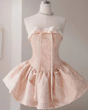Cute Pink A-Line Homecoming Dress Strapless Party Dress Short A-Line Cocktail Dress HZ1024