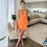 Cute Orange Satin Spaghetti Strap Sheath Short Party Dress Cocktail Dress Homecoming Dress HZ1024