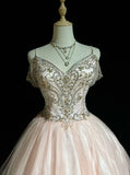 Vintage Pink Beaded Embroidery A-Line Homecoming Dress Spaghetti Strap Party Dress Short Chiffon Cocktail Dress HZ1024
