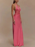 Charming Lace V-neck Prom Dress Sheath Halter-neck Evening Dress Long Formal Dress HZ1024
