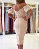 SEQUINS SHORT PROM DRESS SPLIT BALL DRESSES OFF-THE-SHOULDER HZ1024