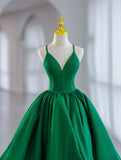 Green Ball Gown Satin Short Prom Dress, Green Satin Evening Dress HZ1024