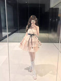 Simple Polka dot Pattern Design A-line Sleeveless Spaghetti Strap Tiered Dress HZ1024
