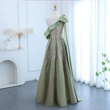 Gorgeous Sparkling Beaded Green One-shoulder A-Line High Slit Long Prom Dress Evening Dress HZ1024