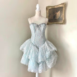 Charming Light Blue Sequined Design Elegant Mesh Spaghetti Strap Homecoming Dress HZ1024
