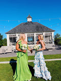 Beautiful Blue Floral Shoulder Strap Sheath Tiered Party Dress Bridesmaid Dress HZ1024