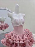 Vintage Pink Sweetheart Ruffle A-Line Tiered Short Party Dress Cocktail Dress Homecoming Dress HZ1024