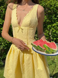 Vintage Yellow V-neck A-Line Short Party Dress Cocktail Dress Homecoming Dress HZ1024