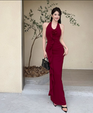 New Simple Red Halter Dress Elegant Party Evening Dress HZ1024