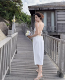 New Stylish White Sleeveless Backless Beach Spaghetti Strap Dress HZ1024