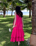 New Fashion Rose Pink Beach Holiday Loose Halter Dress HZ1024