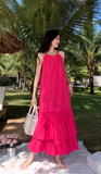 New Fashion Rose Pink Beach Holiday Loose Halter Dress HZ1024