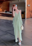 New Fashion Light Green Beach Holiday Casual Loose Halter Dress HZ1024