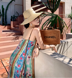 New Elegant Floral Design A-Line Beach Holiday Spaghetti Strap Dress HZ1024