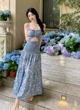 New Fashion Blue Floaral Design A-Line Spaghetti Strap Dress HZ1024