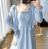 New Simple Elegant Cardigan Design Spaghetti Strap Dress HZ1024