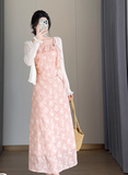 New Simple Elegant Floral Design Cardigan Spaghetti Strap Dress HZ1024