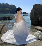 Simple Fashion Women White Design Sense Beach Holiday Banquet Halter Dress HZ1024