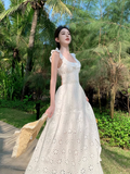 Simple Fashion White Floral Design Ruffled Collar A-Line Dress HZ1024