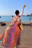 Simple Colorful Striped Design Beach Holiday A-Line Halter Dress HZ1024