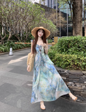 New Fashion Irregular Ruffled Dress Hem Design Beach Holiday A-line Sleeveless Floral Dress HZ1024