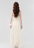 Vintage Fashion Apricot Mesh Ribbon Lace Design A-line Beach Holiday Halter Dress HZ1024