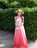 New Fashion Gradient Pink Design Beach Holiday A-line Spaghetti Strap Dress HZ1024
