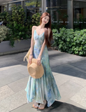 Simple Fashion Floral Design A-line Beach Holiday Spaghetti Strap Dress HZ1024