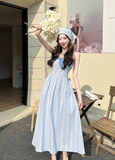 New Fashion Blue Stripe Design A-line Lace Spaghetti Strap Dress HZ1024