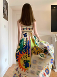 New Fashion Colorful Print Design Beach Holiday Spaghetti Strap Dress HZ1024