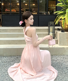 New Fashion Pearl Sequined Design A-line Sleeveless Beach Holiday Halter Dress HZ1024