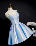 Elegant Light Blue Glittering Satin Design Spaghetti Strap Homecoming Dress HZ1024
