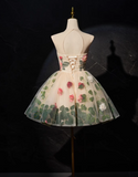 Vintage FLoral Design Elegant Mesh Vest Homecoming Dress HZ1024
