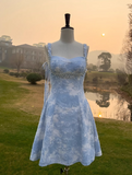 New Simple Blue Applique Spaghetti Strap A-line Short Homecoming Dresses HZ1024