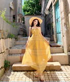 Vintage Yellow Bohemian Style Design Elegant Beach Holiday A-Line Sleeveless Halter Dress Summer Dress Party Dress HZ1024