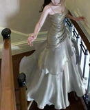 Elegant Gray Satin Prom Dress Mermaid Evening Gown Long Party Dress Spaghetti Strap Formal Dress HZ1024