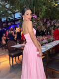 Elegant Pink Strapless Prom Dress A-Line Satin Evening Gown Party Dress Long Formal Dress HZ1024