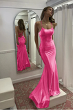 Elegant Satin Sheath Prom Dress Spaghetti Strap Evening Gown Party Dress Long Formal Dress HZ1024