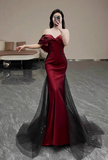 Elegant Burgundy Mermaid Prom Dress Sweetheart Evening Gown Bowknot Party Dress Long Formal Dress HZ1024