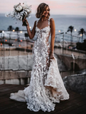 Elegant White Applique Straps Mermaid Long Wedding Dress HZ1024