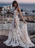 Elegant White Applique Straps Mermaid Long Wedding Dress HZ1024