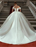 Elegant White Satin Sweetheart Off-the-shoulder A-Line Long Wedding Dress HZ1024