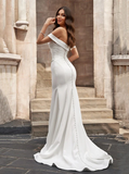 Elegant White Sweetheart Off-the-shoulder Mermaid Trailing Long Wedding Dress HZ1024