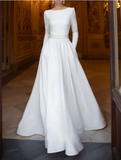 Elegant White Beaded A-Line Long-sleeve Trailing Long Wedding Dress HZ1024