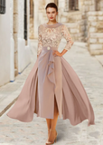 Elegant A-Line Scoop Neck Mother of Bride Dress Ruffled Ruching Evening Gown Satin Ankle Length Formal Dress HZ1024